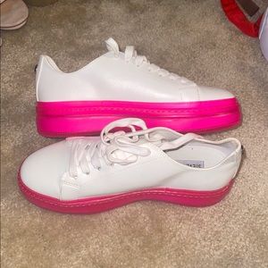 Steve Madden Platform Sneakers in white & Neon Pink Size 8
